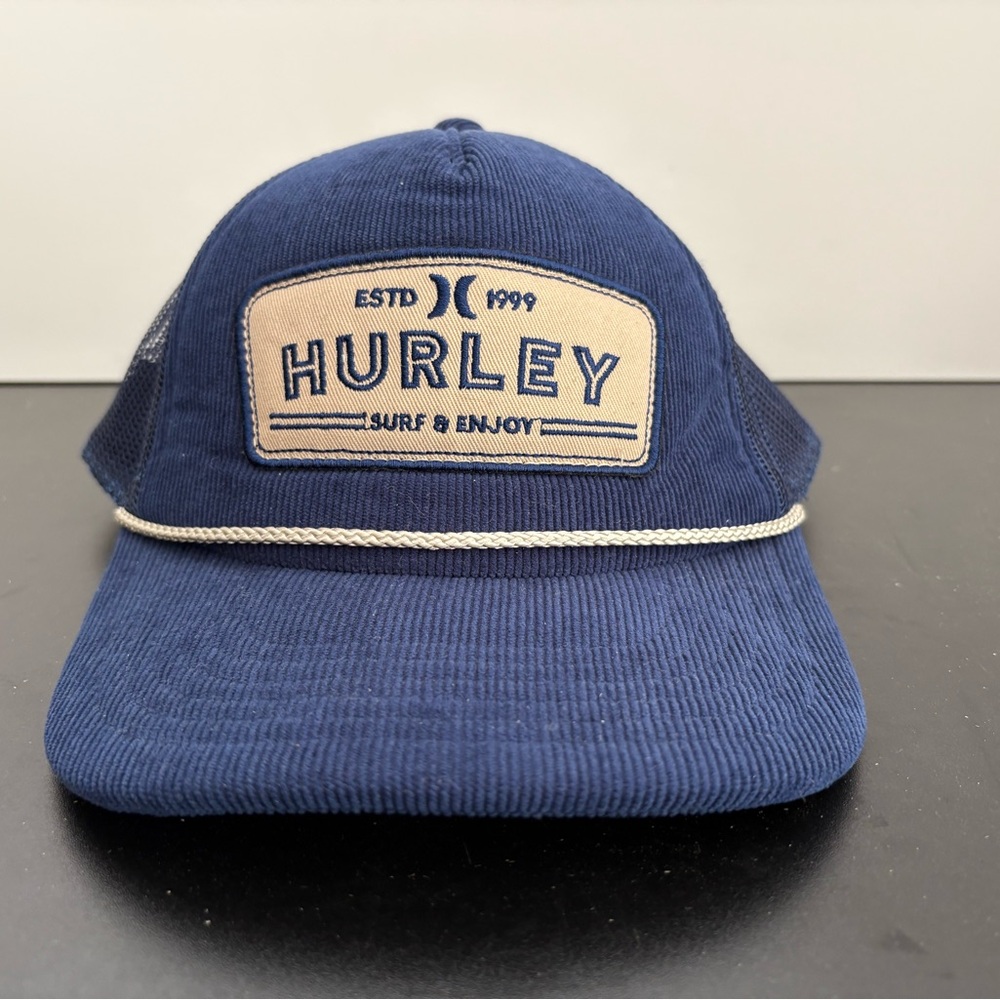 Hurley Navy Blue Corduroy SnapBack Hat with Cream Patch